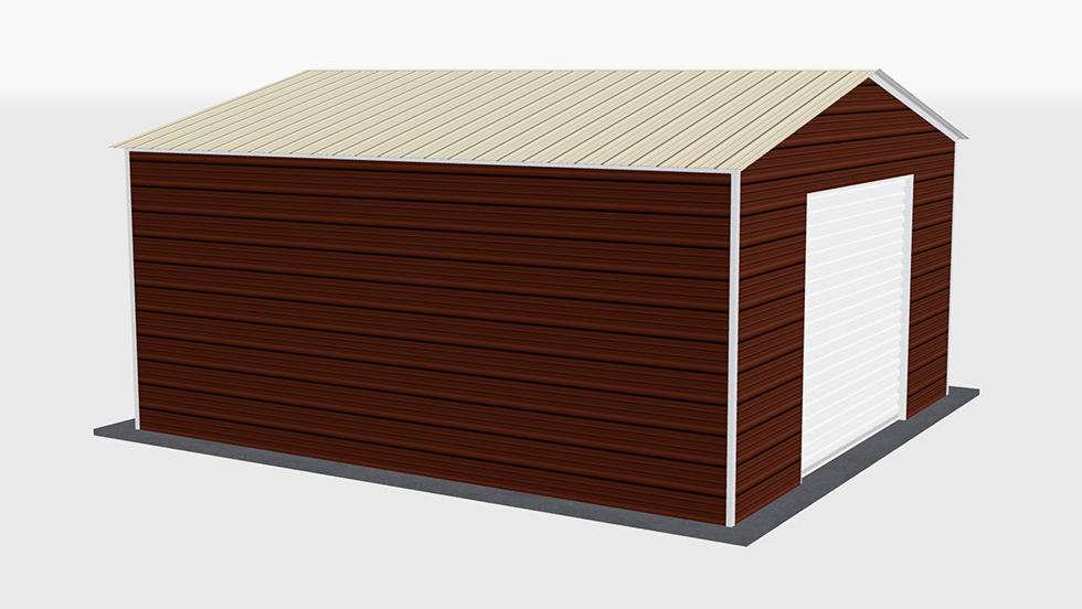 Residential Style 18x20' Metal Garage with 140 MPH/30 PSF certification. This 18' wide and 20' long Residential style garage has enclosed walls with roll-up door(s). This carport garage building is built with 2.5" 14 Gauge Galvanized Tubing.