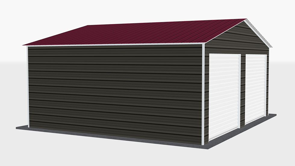 Click to view great prices for 22' wide metal garage with 140 MPH/30 PSF certification. This 22' wide and 20' long garage  has enclosed walls with roll-up door(s). This carport garage building is built with 2.5" 14 Gauge Galvanized Tubing.