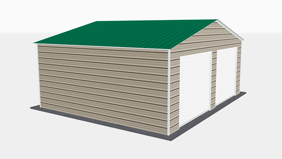 Residential Style 24x20' Metal Garage with 140 MPH/30 PSF certification. This 24' wide and 20' long Residential style garage has enclosed walls with roll-up door(s). This carport garage building is built with 2.5" 14 Gauge Galvanized Tubing.