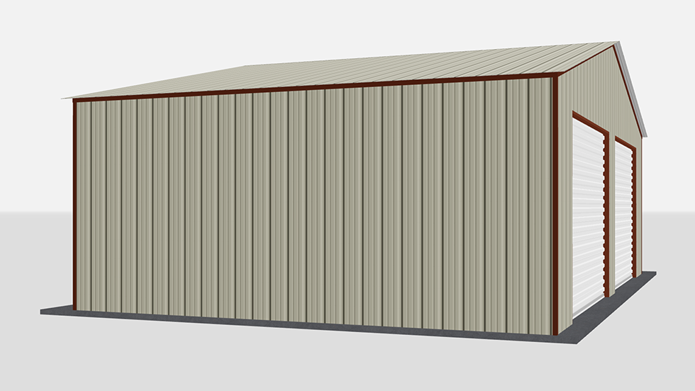 All Vertical Style 28x20' Metal Garage with 140 MPH/30 PSF certification. This 28' wide and 20' long all vertical style garage has vertically enclosed walls with roll-up door(s). This carport garage building is built with 2.5" 14 Gauge Galvanized Tubing.