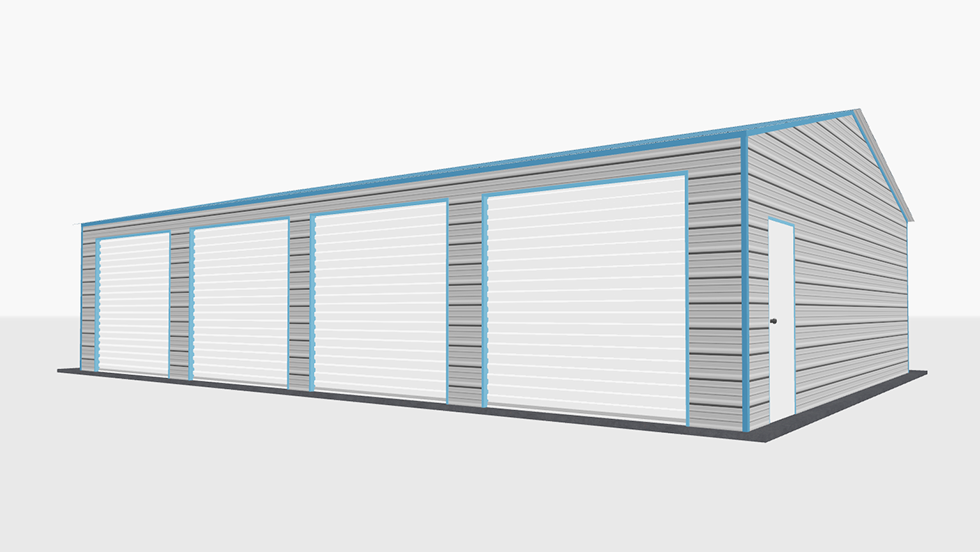 Protect your cars, boats, trucks, & other vehicles from harsh weather with this 28 feet wide and 40 feet long side entry enclosed metal garage suitable for 3 cars to be parked along the length of the steel garage.