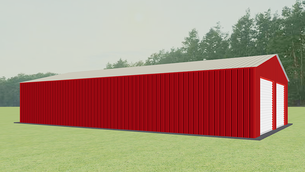 Click to view great prices for 28' wide metal garage with 140 MPH/30 PSF certification. This 28' wide and 50' long garage  has enclosed walls with roll-up door(s). This carport garage building is built with 2.5" 14 Gauge Galvanized Tubing.